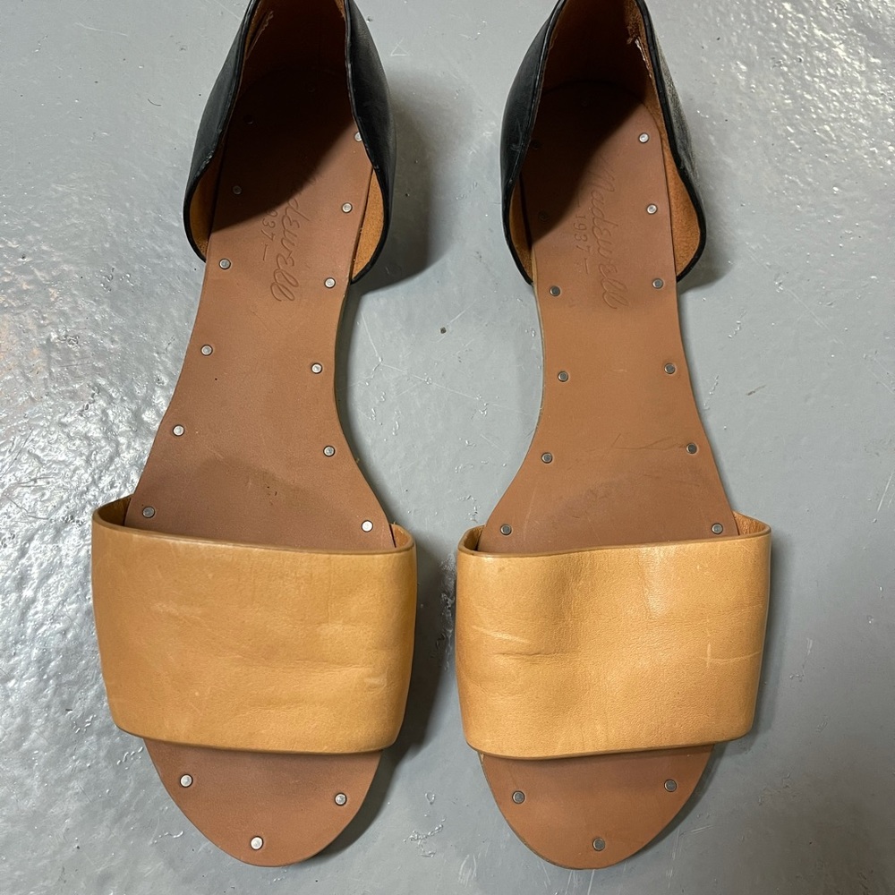 New Madewell Tan and Black Leather Sandals